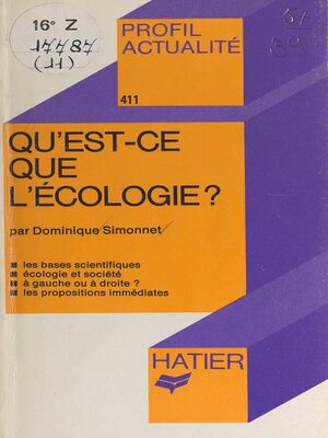 cover image of Qu'est-ce que l'écologie ?